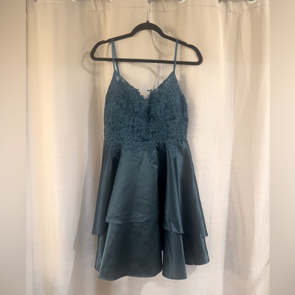JJ's House Teal Lace Satin Dress